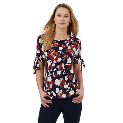 The Collection Navy and red floral print cold shoulder top